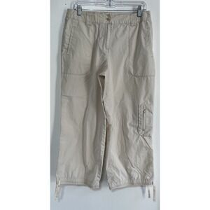 J. Jill Women's Off-White Cotton Cropped Pants Cargo Pockets 10 Straight Leg Zip